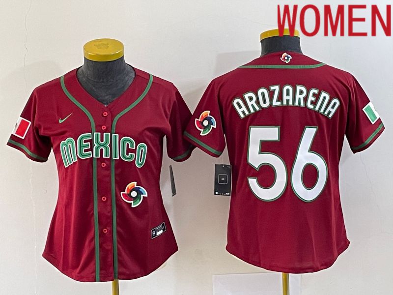 Women 2023 World Cub Mexico #56 Arozarena Red Nike MLB Jersey13